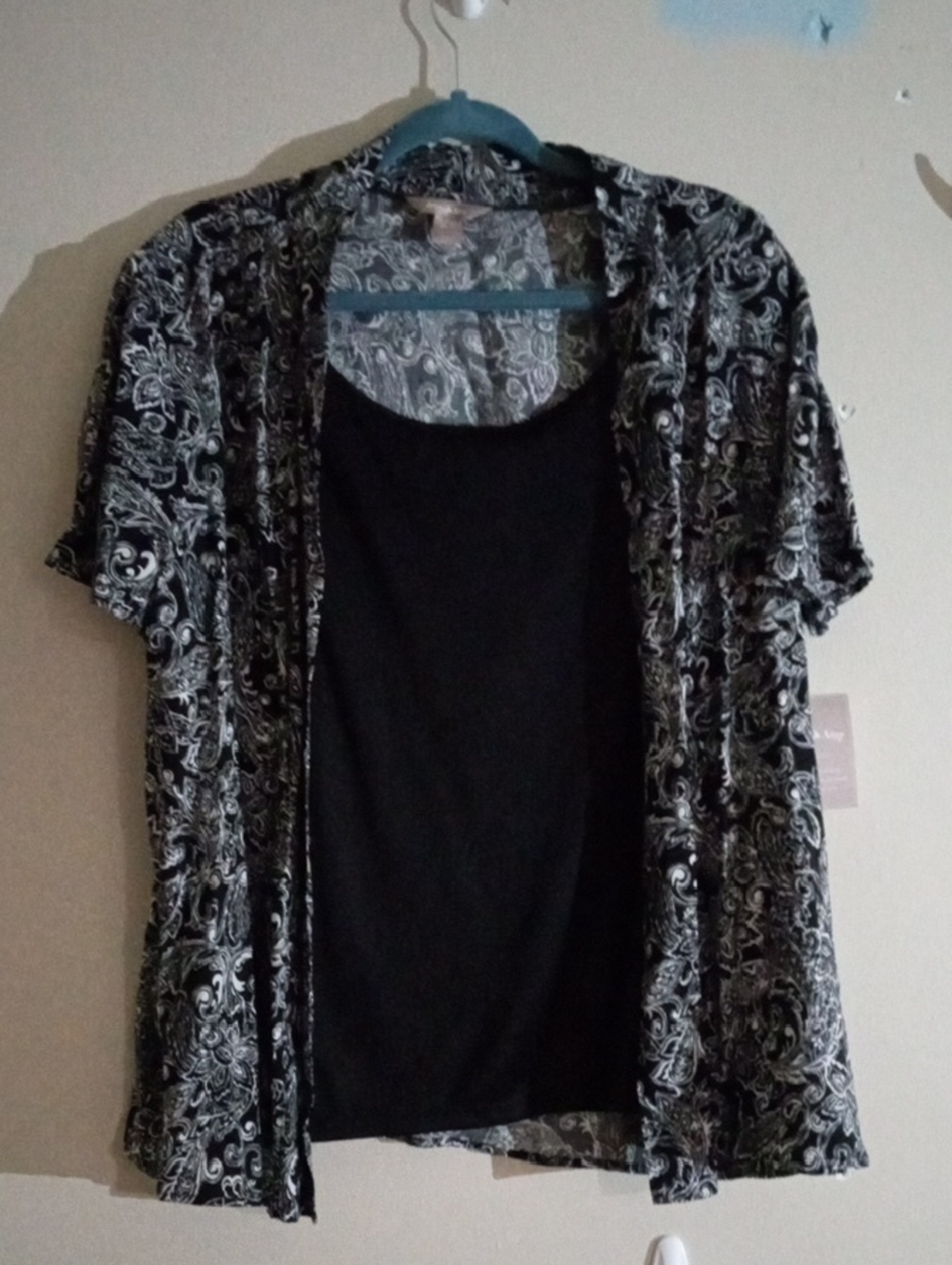 White Stag Y2K Era Black and White Paisley Top with Attached Faux Camisole